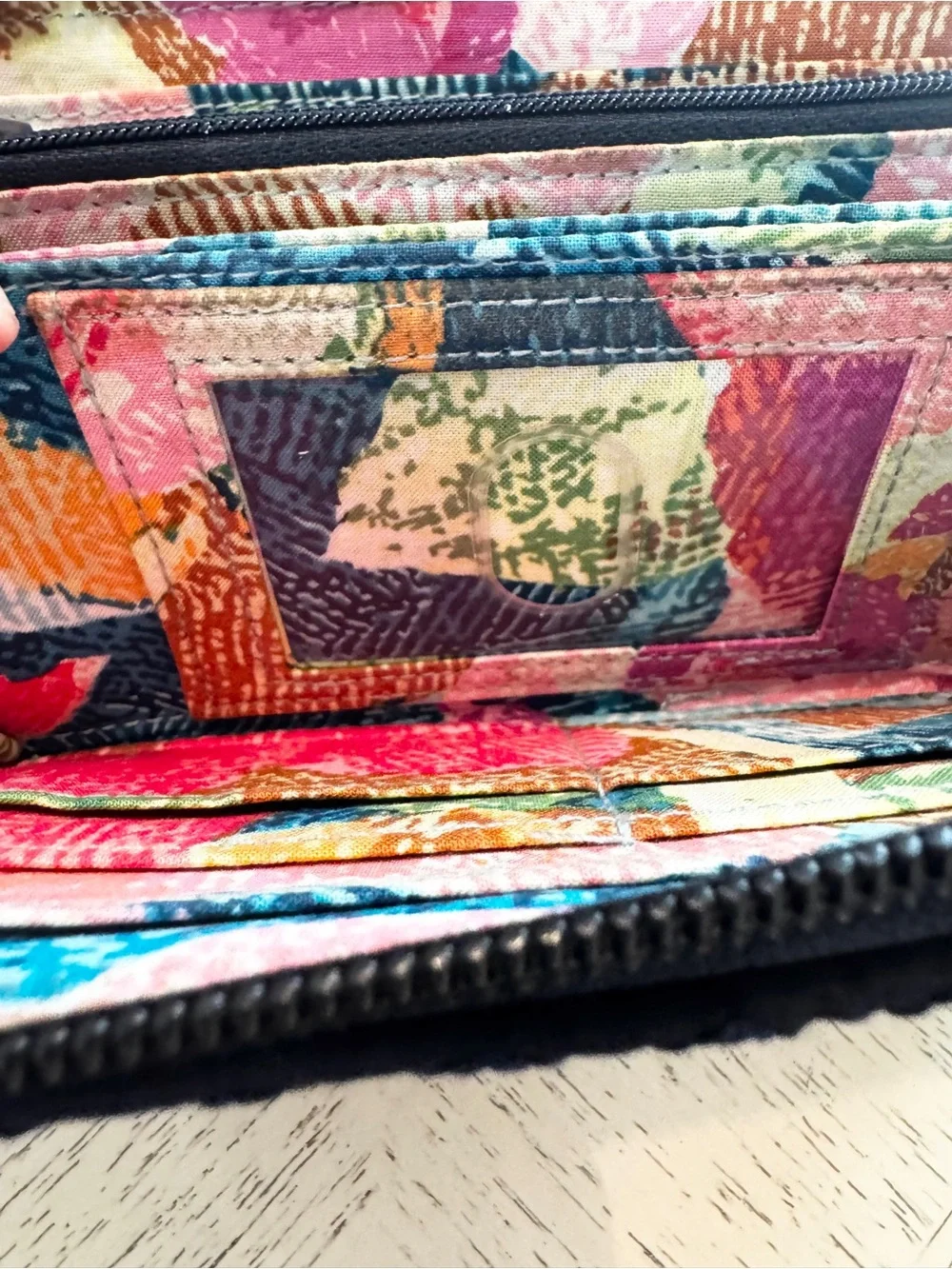 Vera Bradley Classic Navy Quilted Floral Embroidered RFID Zip Around Wallet